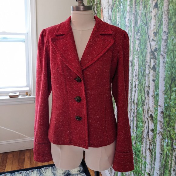 Petro Zillia Vintage Y2K Wool Blend Nubby Woven Wide Lapel Blazer in Faded Red - Picture 6 of 15